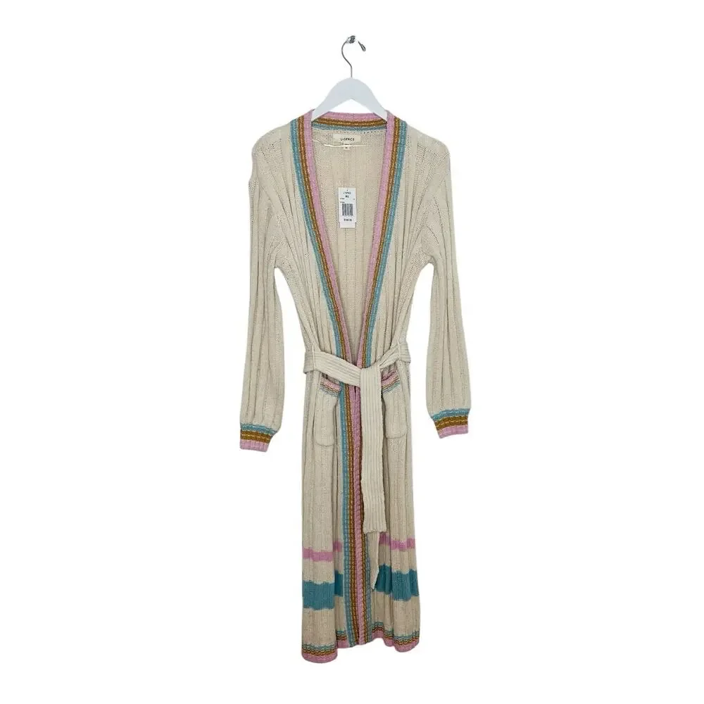 L*Space Ivy Cardigan Duster M/L Open Knit Long Stripe Pastel NWT $198 - Picture 2 of 5